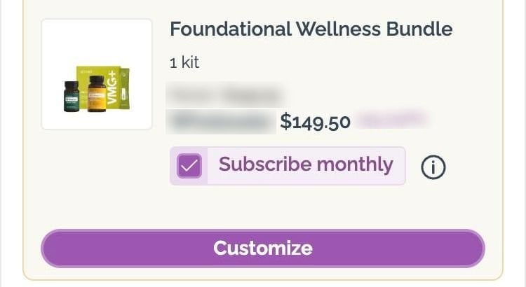 The bundle line in the official cart with the “Subscribe monthly” checkbox ticked